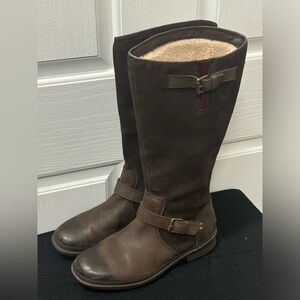 UGG Thomsen women brown waterproof suede boots shearling lining 14” tall